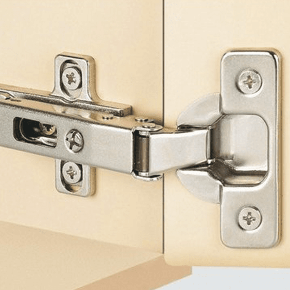 Series 200 120&#730; Opening Hinge, 45mm Bore Pattern, Self-Closing, Half Overlay, Nickel-Plated, Dowelled - Alt Image 1