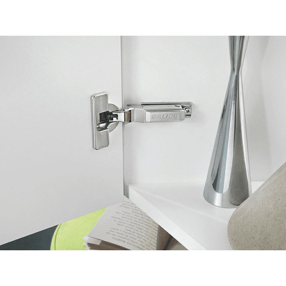 Series 700 -45° Negative Angled Corner 110° Opening Hinge with Self-Closing, 45mm Bore Pattern, Nickel, Dowelled (150/Box) Alt 3 - Image