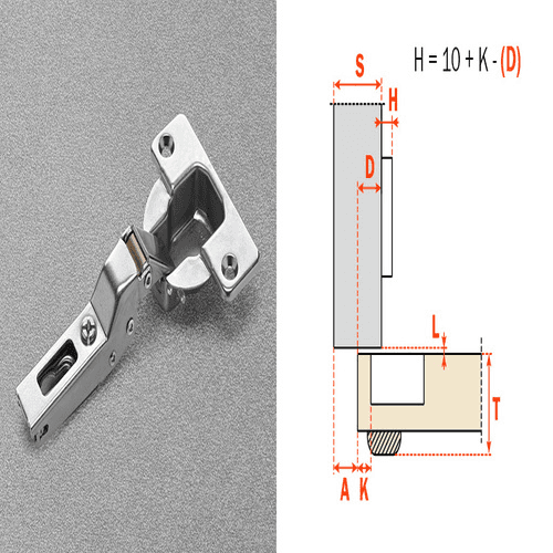 Series N 94° Opening Thick Door Hinge, 52mm Bore Pattern, Half Overlay Hinge, Self-Closing, Screw-On, Nickel Alt 2 - Image