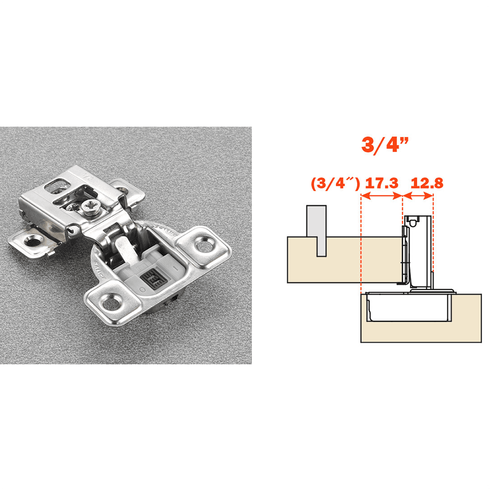 Excenthree S 106&#730; Opening Wrap-Around Face Frame Hinge, 45mm Boring Pattern, Silentia Soft-Closing, 3/4" Overlay, Screw-On - Main Image