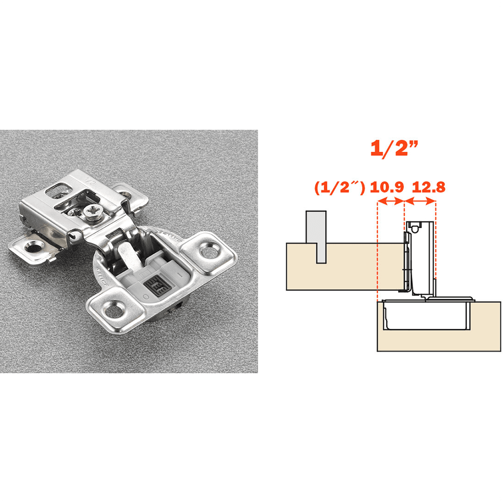 Excenthree S 106&#730; Opening Wrap-Around Face Frame Hinge, 45mm Boring Pattern, Silentia Soft-Closing, 1/2" Overlay, Screw-On - Main Image