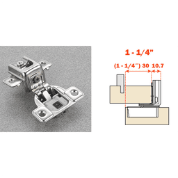 Excenthree S 106&#730; Opening Wrap-Around Face Frame Hinge, 45mm Boring Pattern, Silentia Soft-Closing, 1-1/4" Overlay, Screw-On - Main Image
