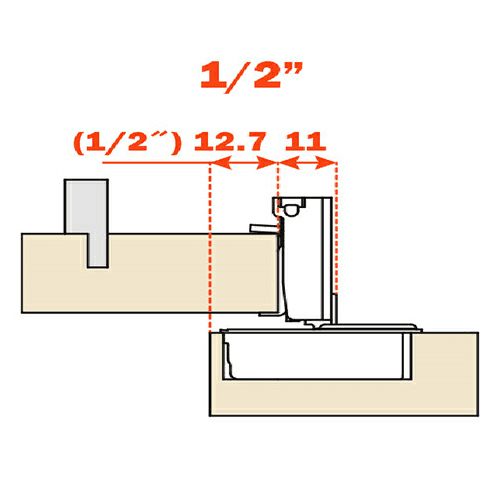 Series CU 106&#730; Opening Wrap-Around Face Frame Hinge, 45mm Boring Pattern, Soft-Closing, 1/2" Overlay, Dowelled - Alt Image 2