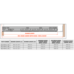 21" Progressa+ Undermount Drawer Slide for 5/8" Material and Frameless Cabinets - Inner Dimensions