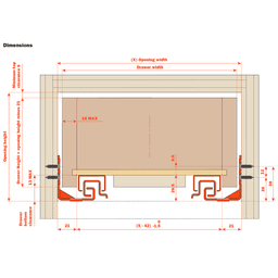 15" Progressa+ Undermount Drawer Slide for 5/8" Material and Frameless Cabinets - Dimensions