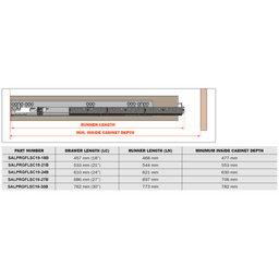 30" Progressa+ Undermount Drawer Slide for 3/4" Material and Faceframe Cabinets - Inner Dimensions