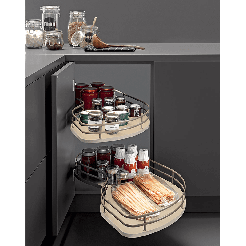 2-Tier Fly Moon Left-Hand Blind Corner Unit with Soft-Closing for 21" Cabinet Opening, Chrome/White - Alt Image 1