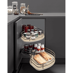 2-Tier Fly Moon Left-Hand Blind Corner Unit with Soft-Closing for 21" Cabinet Opening, Chrome/White - Alt Image 1