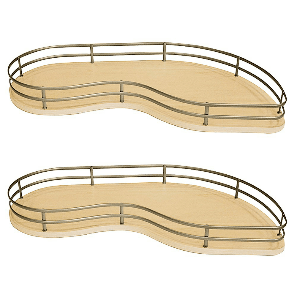 2-Tier Right-Hand Fly Moon Blind Corner Organizer Shelf Kit for 16" Cabinet Opening, Maple/Champagne Main - Image