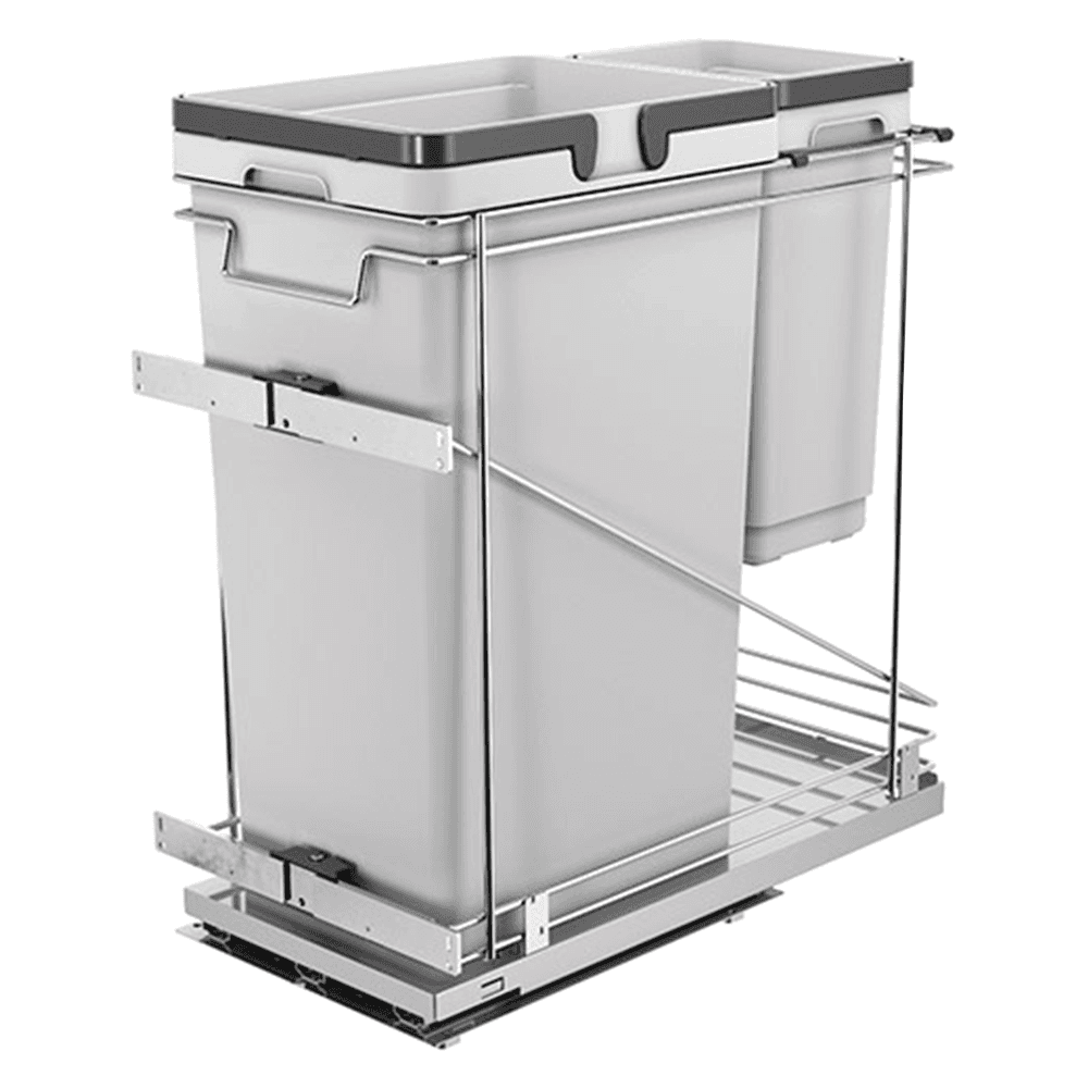 Double 50 QT/11 QT Bottom-Mount Waste Container Pullout with Adjustable Bracket, Gray - Main Image