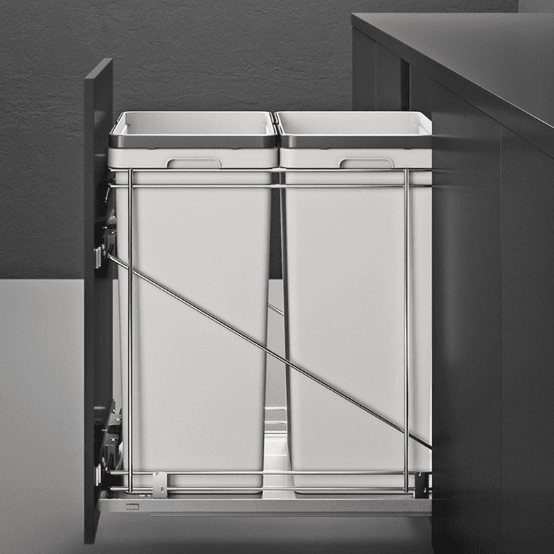 Double 50 QT Bottom-Mount Waste Container Pullout with Adjustable Bracket, Gray - Alt Image 1