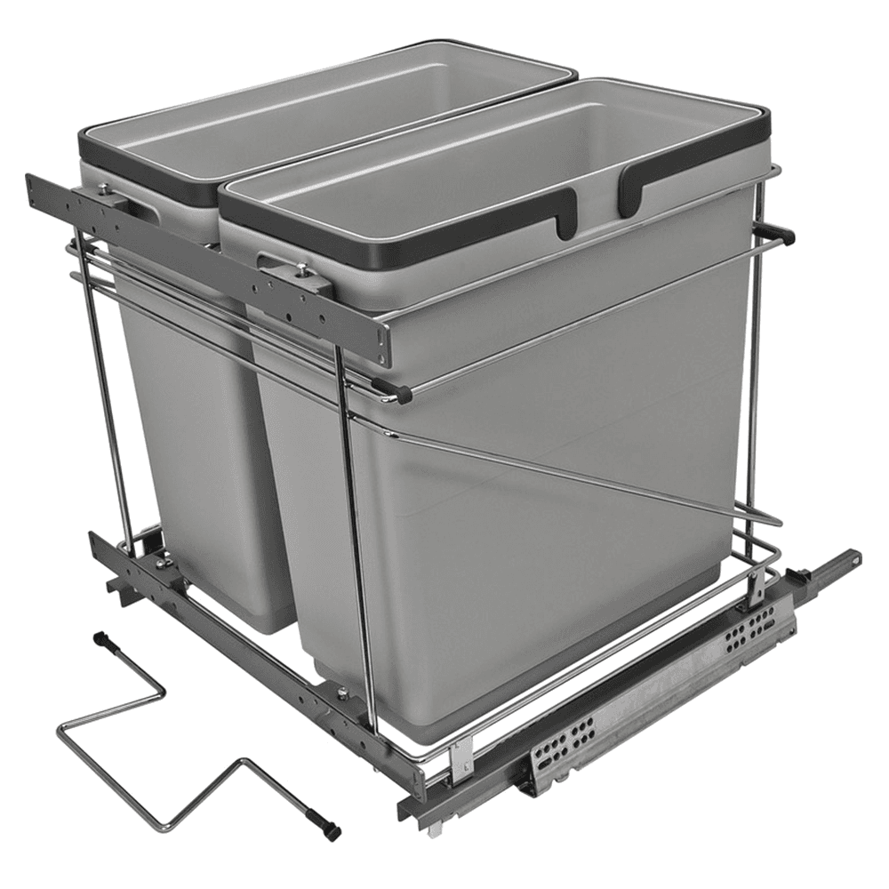 Double 35 QT Bottom-Mount Waste Container, Full-Extension Soft-Closing, Silver - Main Image