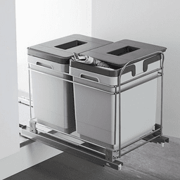 Double 16 QT Bottom-Mount Waste Container Pullout with Lid/Handle for 12" Cabinet Opening, Gray - Alt Image 1