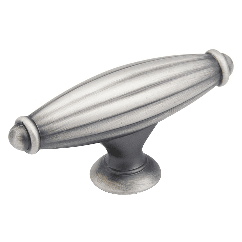 Close-up of Schaub & Co Antique Pewter Mantistique Oval T-Knob on White Background