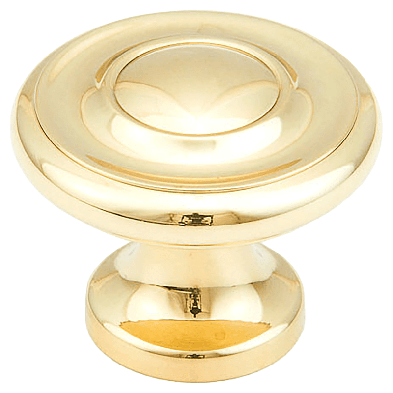 1-1/4" x 7/8" Traditional Round Cabinet Knob, Polished Brass Main - Image