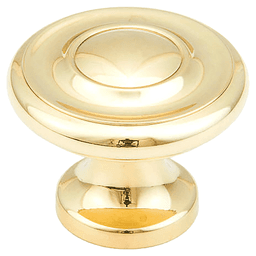 1-1/4" x 7/8" Traditional Round Cabinet Knob, Polished Brass Main - Image
