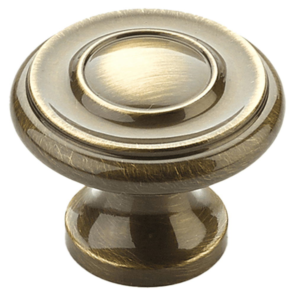 1-1/4" x 7/8" Traditional Round Cabinet Knob, Antique Brass Main - Image