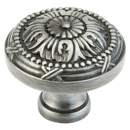 Antique Pewter Schaub & Co Round Knob - Close-Up View