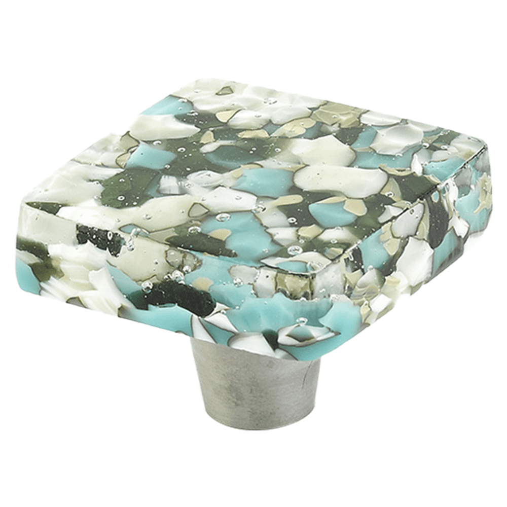 1-1/2" Ice Square Cabinet Knob, Green/Blue Pebbles Main - Image