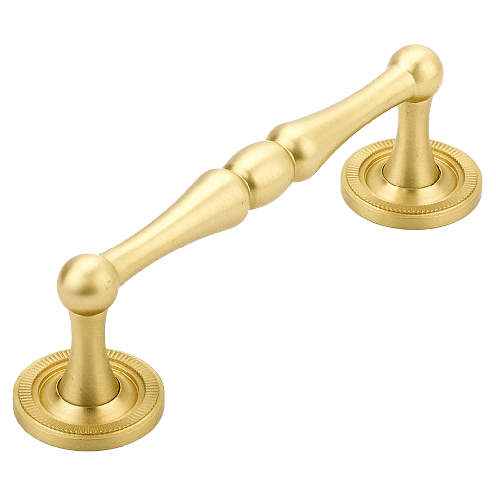 4" Atherton Knurled Footplate Cabinet Pull, Satin Brass Main - Image