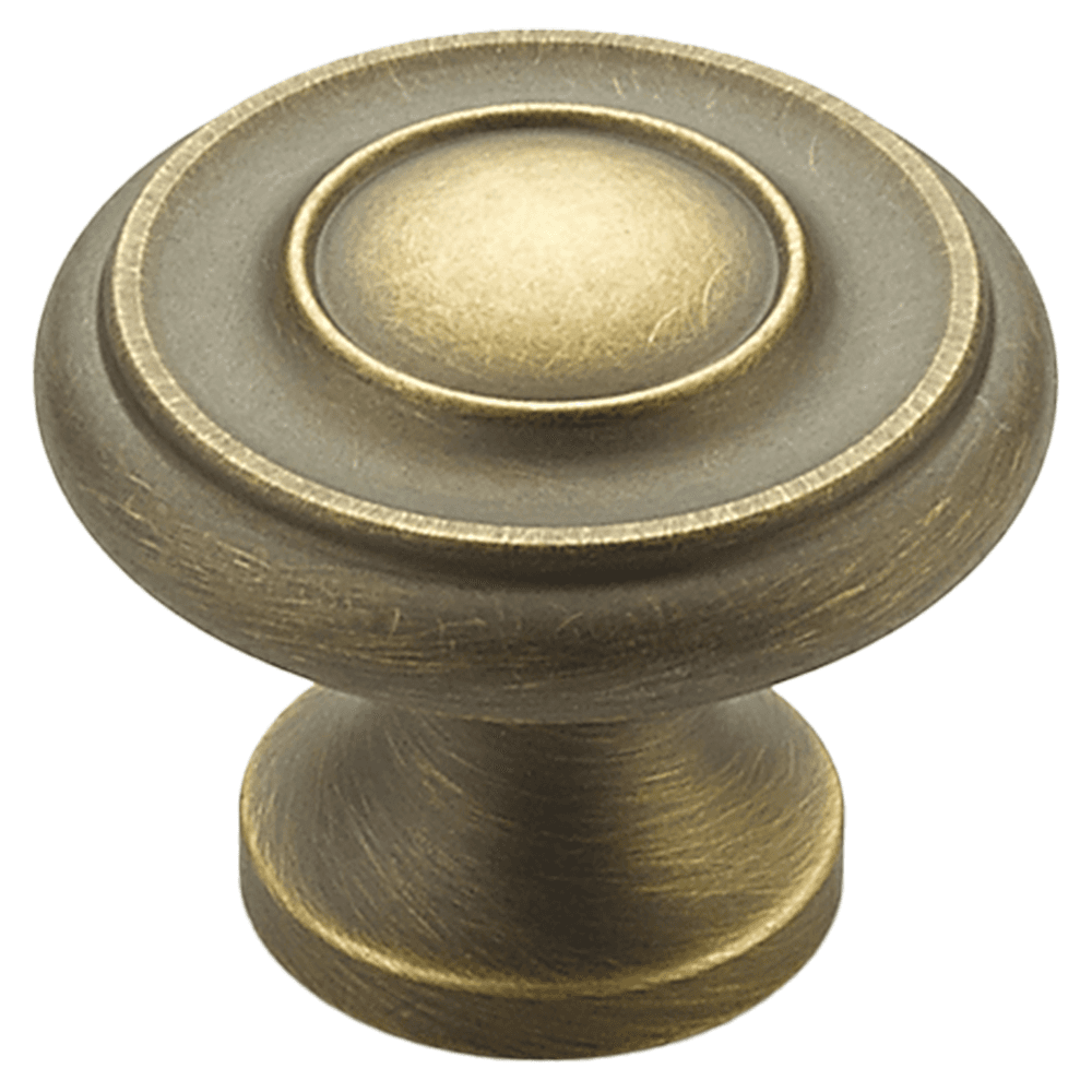 1-1/4" x 7/8" Traditional Round Cabinet Knob, Antique Light Brass Main - Image