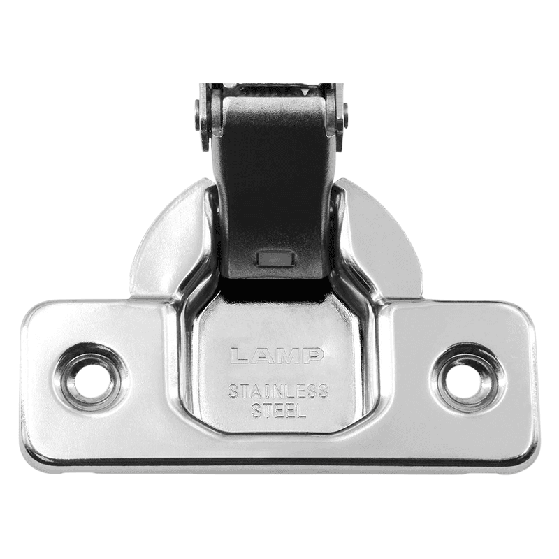 101° Opening Standard Euro Hinge with Catch, 19 Overlay, Stainless Steel, Screw-On Alt 3 - Image