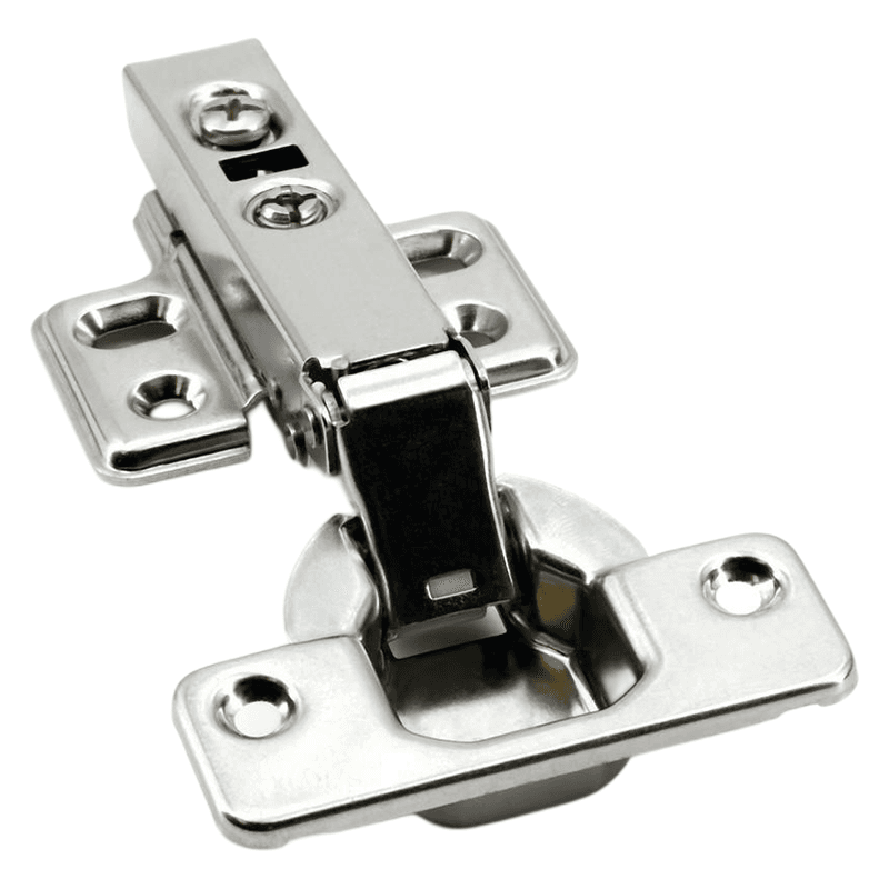 101° Opening Standard Euro Hinge with Damper, 19 Overlay, Stainless Steel, Screw-On Alt 1 - Image