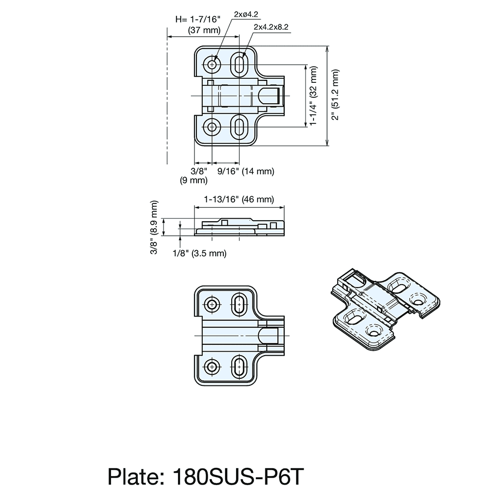 8.9mm 180SUS Stainless Steel Mounting Plate, Polished Alt 3 - Image
