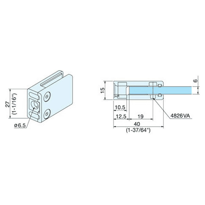 Sugatsune 1-1/16" Mini Glass Clamp in Chrome finish with 245lb Capacity