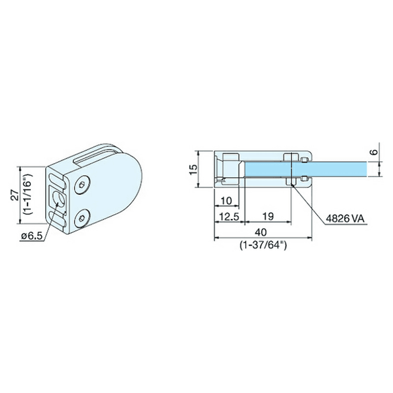 Sugatsune 1-1/16" Mini Glass Clamp in Matte Chrome finish with 55lb Capacity