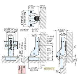 105° Opening Concealed Hinge, Free-Swinging, Steel, Nickel, Screw-On Alt 3 - Image