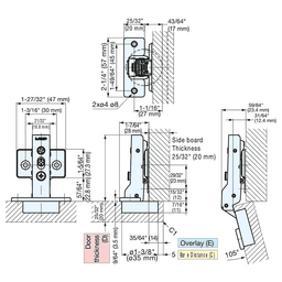 105° Opening Concealed Hinge, Free-Swinging, 14mm Overlay, Nickel, Screw-On Alt 3 - Image