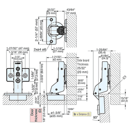 93° Opening Concealed Hinge, Free-Swinging, Nickel, Screw-On Alt 3 - Image
