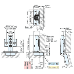 105° Opening Concealed Hinge, Self-Closing, Free-Swinging, 19mm Overlay, Nickel, Screw-On Alt 3 - Image