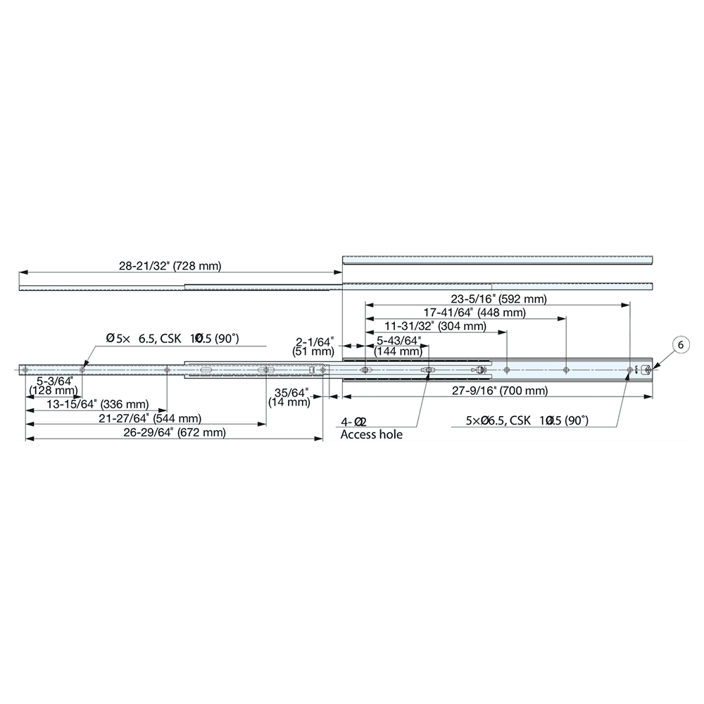 Drawer Slide with 155lb. Capacity, Side Mount, Full Extension, Plain, 56-1/4" Alt 1 - Image