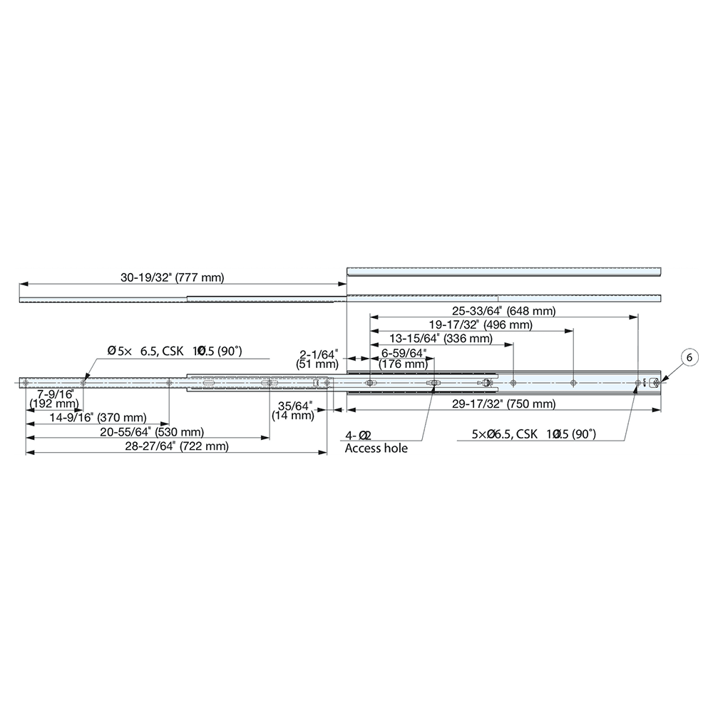 Drawer Slide with 149lb. Capacity, Side Mount, Full Extension, Plain, 29-9/16" Alt 1 - Image