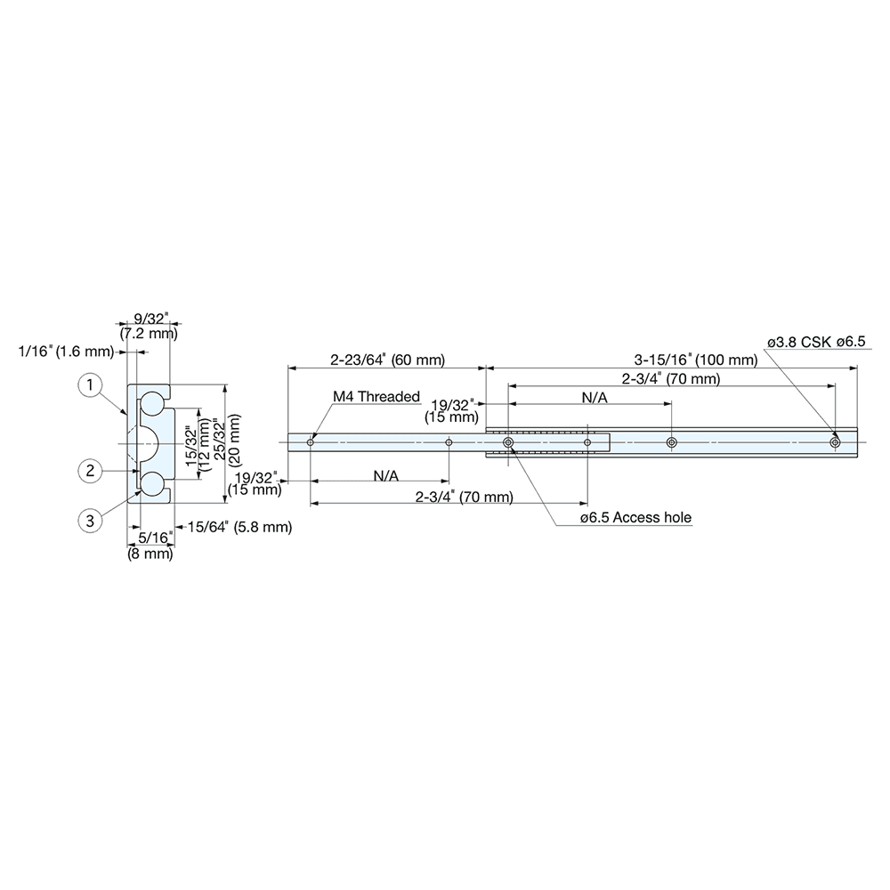 Low Profile Drawer Slide with 34lb. Capacity, Side Mount, 3/4 Extension, Anodized/Plain, 6-5/16" Alt 3 - Image
