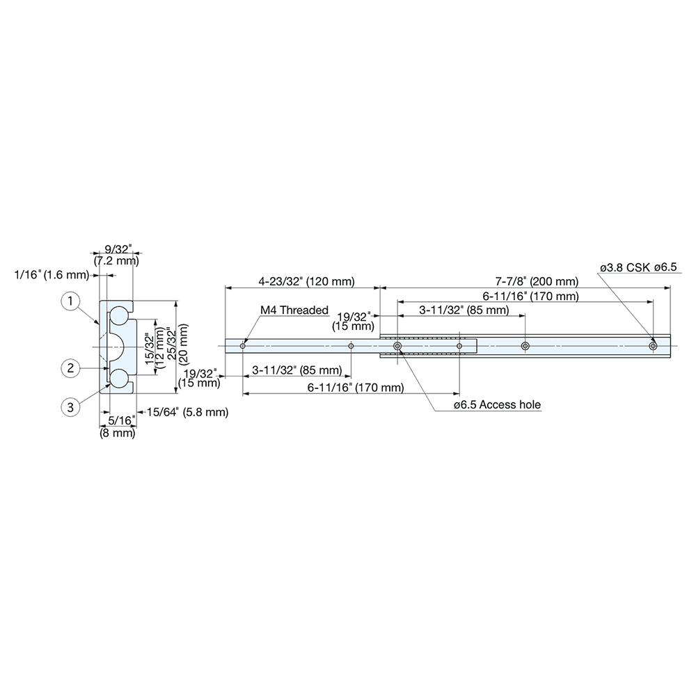 Low Profile Drawer Slide with 27lb. Capacity, Side Mount, 3/4 Extension, Anodized/Plain, 12-5/8" Alt 3 - Image