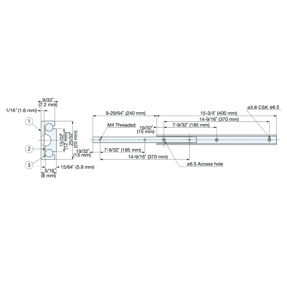 Low Profile Drawer Slide with 20lb. Capacity, Side Mount, 3/4 Extension, Anodized/Plain, 25-1/4" Alt 1 - Image