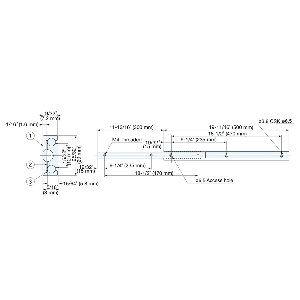 Low Profile Drawer Slide with 18lb. Capacity, Side Mount, 3/4 Extension, Anodized/Plain, 31-1/2" Alt 1 - Image