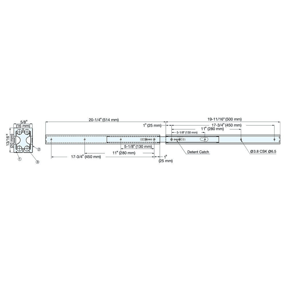 Drawer Slide with 19lb. Capacity, Side Mount, Full Extension, Anodized, 39-15/16" Alt 1 - Image