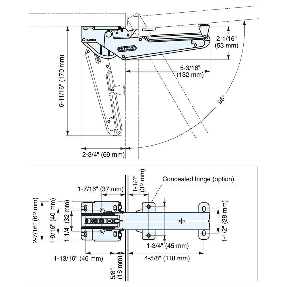 Aileron Stay MD 95° Upward-Opening Lid with Hinge, Plain Alt 3 - Image