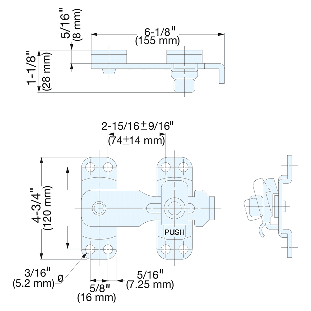 6-1/8" Spring Loaded Bar Latch, Polished Stainless Steel Alt 1 - Image