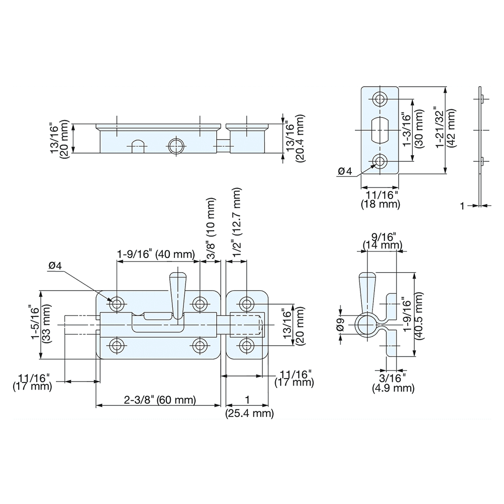 2-3/8" Barrel Bolt with Spring, Satin Alt 5 - Image