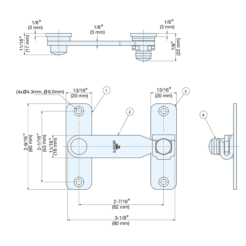 3-1/8" Bar Latch, Polished Stainless Steel Alt 4 - Image
