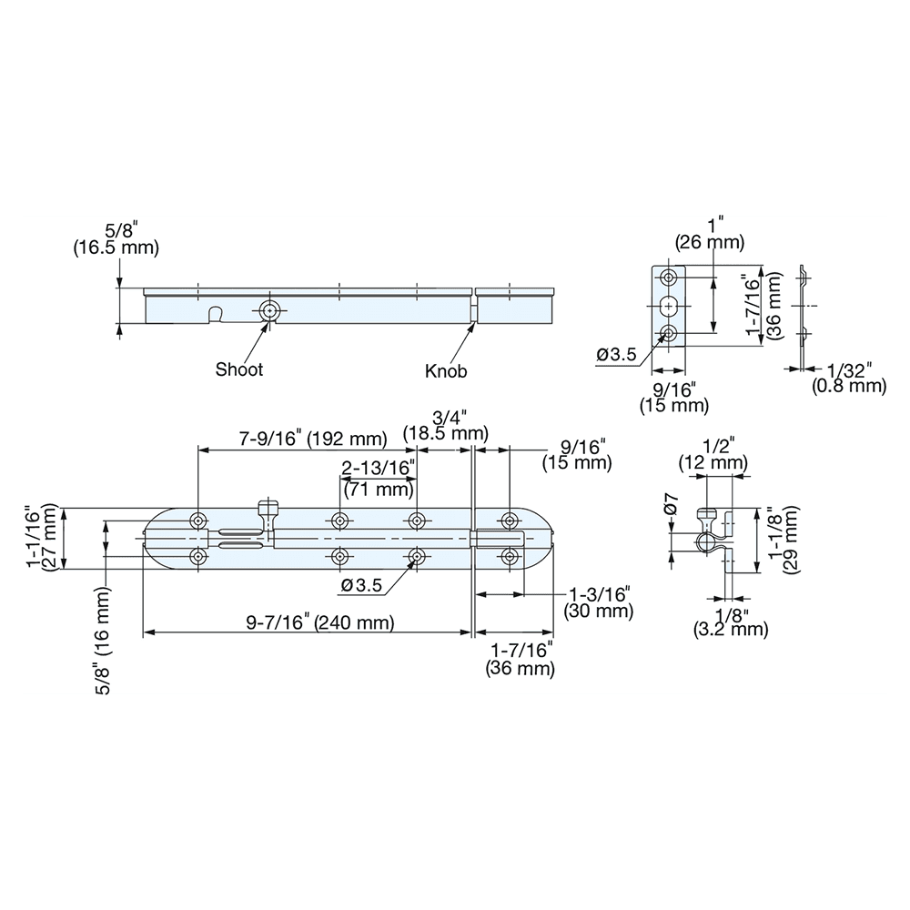 9-7/16" Barrel Bolt, Satin Alt 5 - Image
