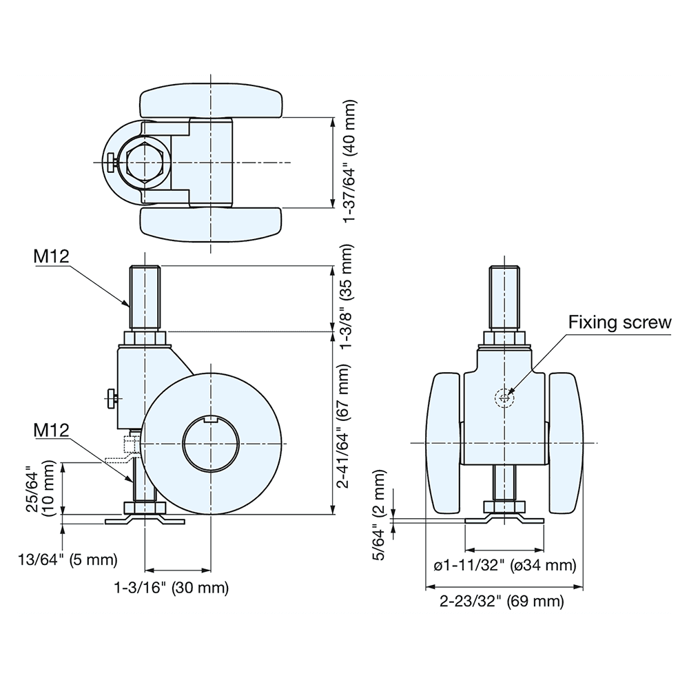 CABF-50 2-11/16" Twin Wheel Stem Caster with Glide, Black Alt 4 - Image