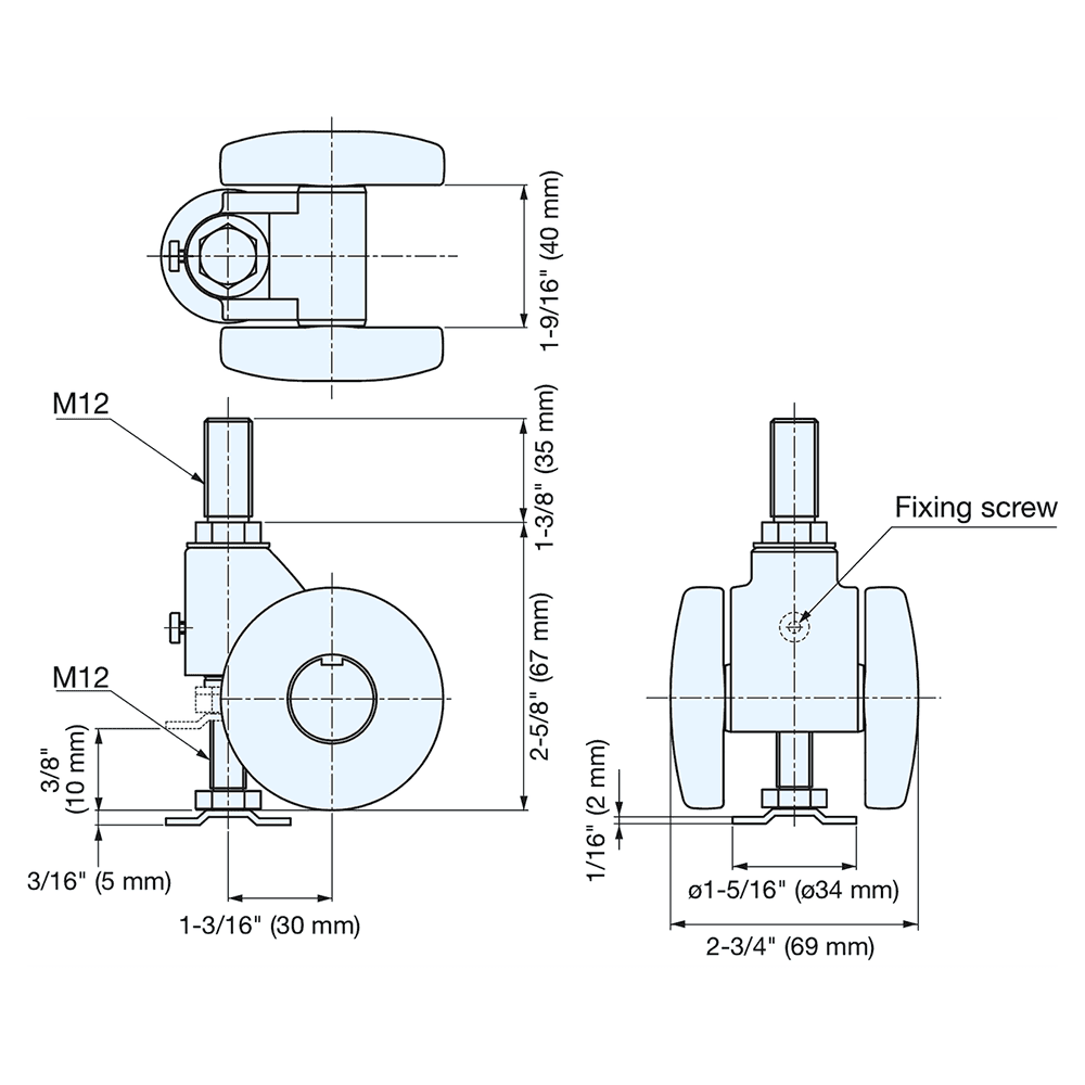 2-11/16" Twin Wheel Stem Caster with Glide, White Alt 4 - Image