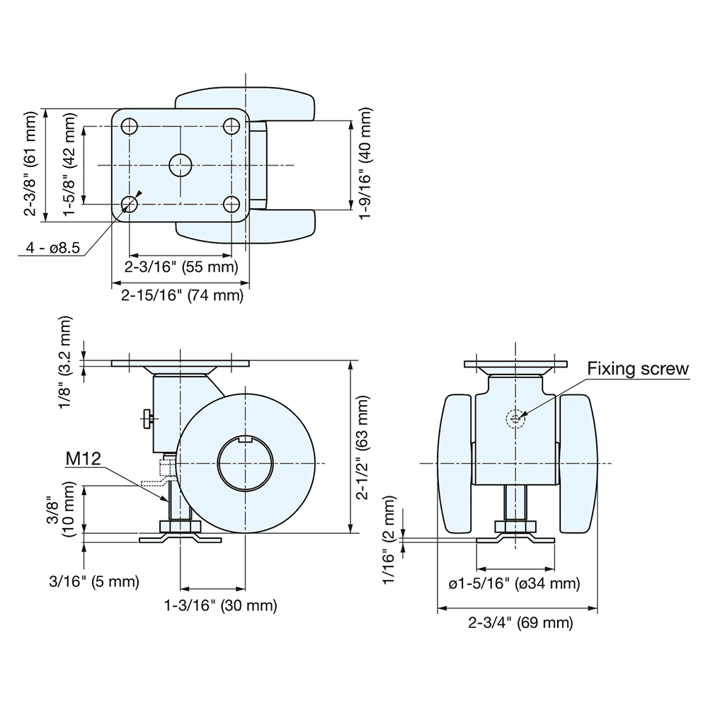 2-11/16" Twin Wheel Plate Caster with Glide, White Alt 5 - Image