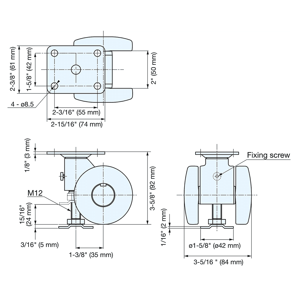 3-5/16" x 1/8" Twin Wheel Plate Caster with Glide, White Alt 5 - Image